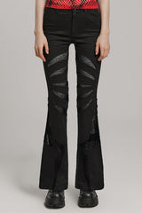 Spiderweb Claw Print Mesh Women's Gothic Flared Pants 2 Colors - Black - 1