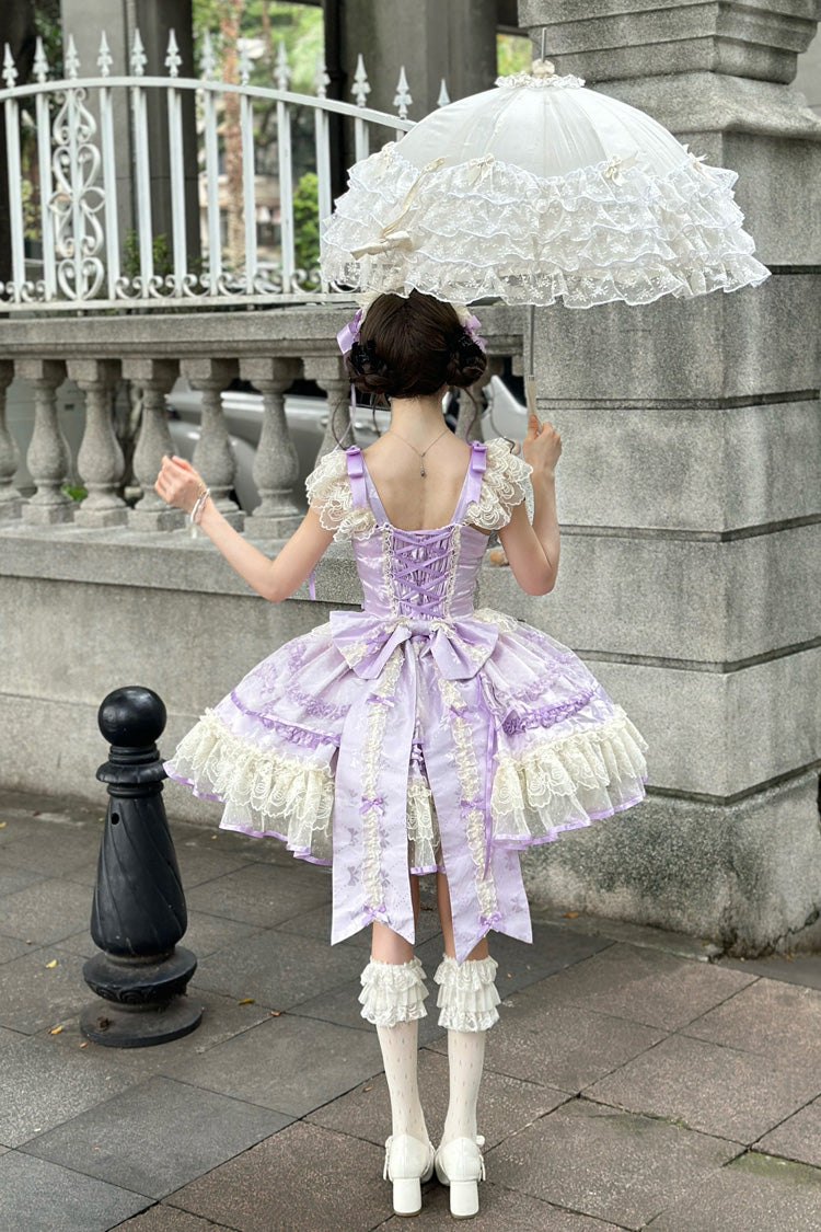 Purple [Dreaming Butterfly] Multi-Layered Jacquard Ruffle Bowknot Lace Sweet Princess Lolita Jsk Dress - Product - 10