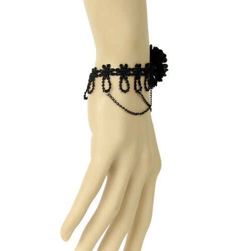 Black Retro Fashion Personality Female Lace Flower Tassel Gothic Lolita Bracelet - Product - 3