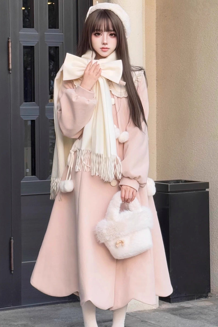 [Winter Sonata] Long Sleeves Bowknot Sweet Elegant Lolita Long Coat 2 Colors - Flax - 4