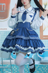 Officer Rabbit Multi-layer Ruffle Sweet Lolita Strap Dress 4 Colors - Blue - 1