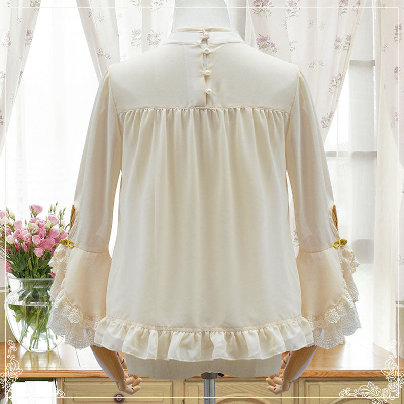 Apricot Chinese Style Cheongsam Stand Collar Lantern Sleeves Lolita Blouse - Product - 3