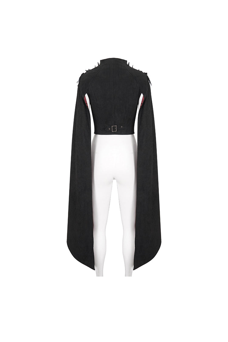 Black Stand Collar Floral Embroidered Women's Gothic Shirt Cloak - Product - 11