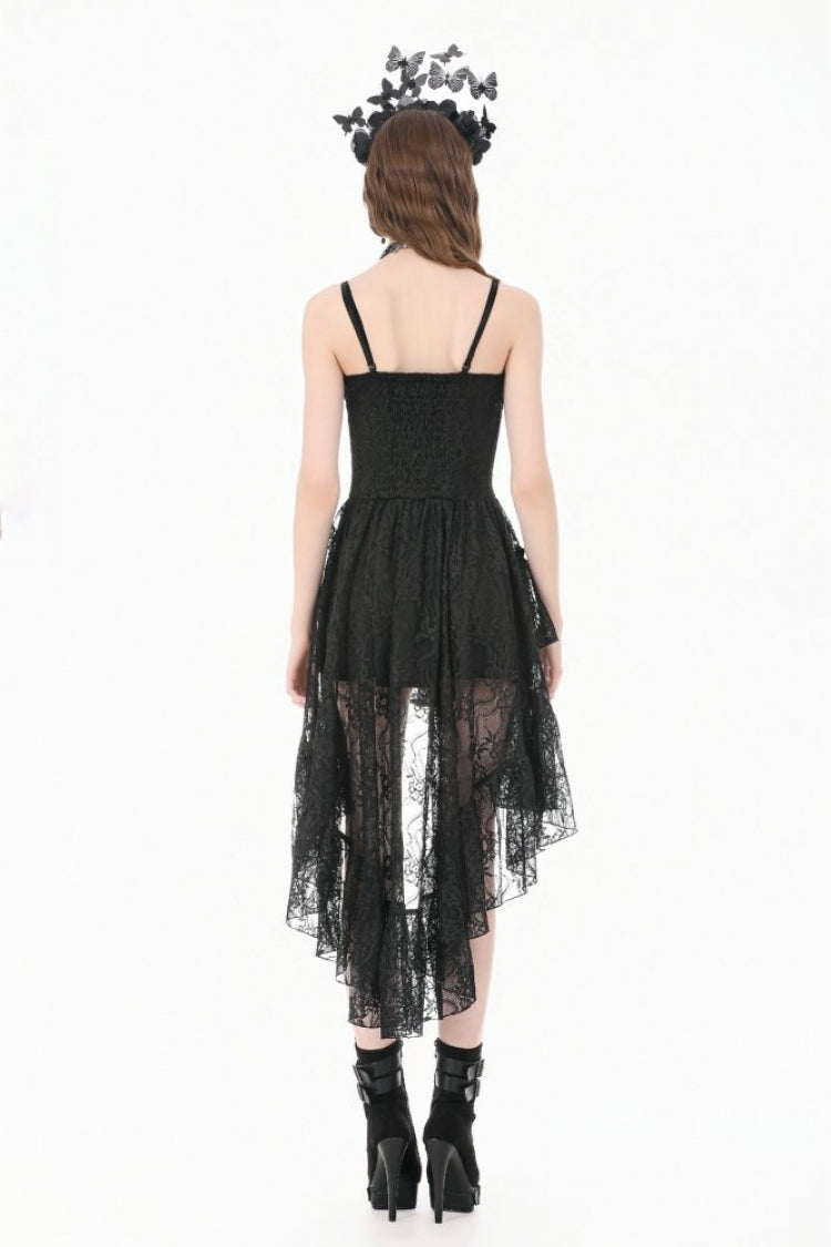 Black Women's Gothic Vintage Lace Multi-Layered Ruffled High-Low Slip Dress - Product - 4