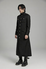 Black Stand Collar Slim Big-Pocket Men's Gothic Coat - Product - 3