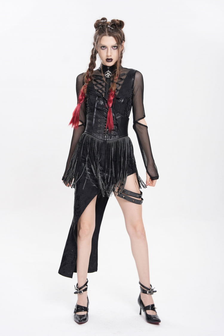 Black Lace Tassels Lace-Up Slim Buckled Women's Gothic Corset - Product - 4