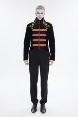 Black/Red Retro Totem Embroidered Swallow Tailed Men's Gothic Coat - Product - 3