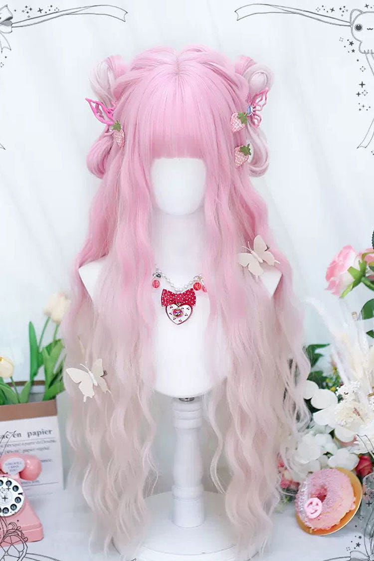 Pink Gradient Secondary Long Curly Sweet Lolita Wigs - Pink - 1