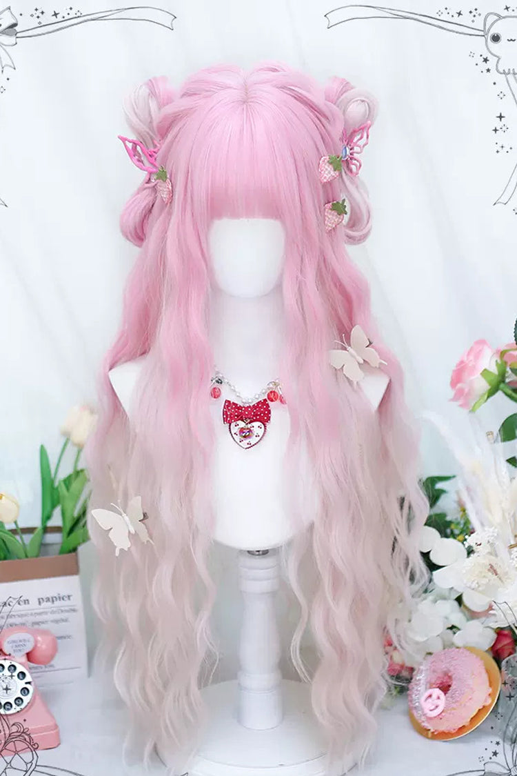 Pink Gradient Secondary Long Curly Sweet Lolita Wigs - Pink - 1