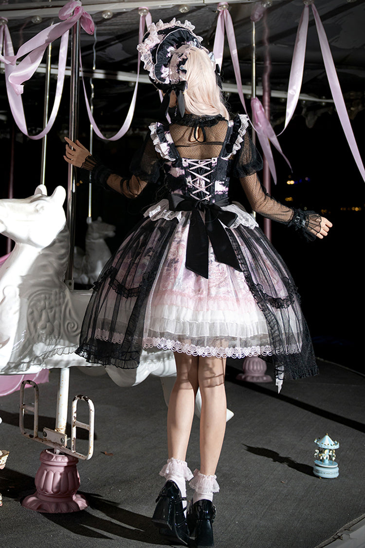 Pink/Blue [Pegasus Park] Multi-Layered Print Ruffle Bowknot Lace Sweet Gorgeous Lolita Jsk Dress - Product - 13