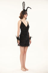 Black Sexy Super V-Neck Velvet Jacquard Lace Lace-Up Women's Gothic Dress - Product - 4