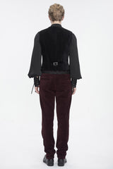 Black Velvet Irregular Splice Corduroy Men's Gothic Waistcoat - Product - 6