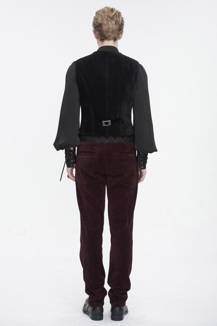 Black Velvet Irregular Splice Corduroy Men's Gothic Waistcoat - Product - 6