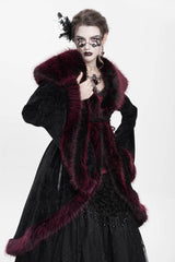 Red Long Sleeves Floral Embroidery Women's Gothic Fluffy Coat - Product - 2