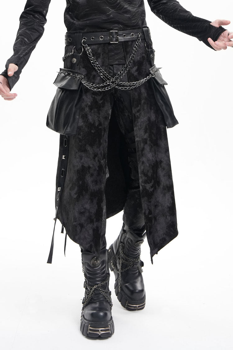 Black Chain Rivet Buckle Men's Gothic Skirt - Product - 2