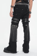 Black High Waisted Ripped Detachable Tassels  Men's Punk Pants - Product - 4
