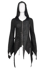 Black Vintage Hooded With Leather Details Women's Punk Jackets - Product - 4