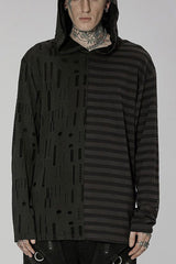Black Punk Personality Left-Right Asymmetrical Knitted Stitching Casual Hooded Men's T-Shirt - Black - 1