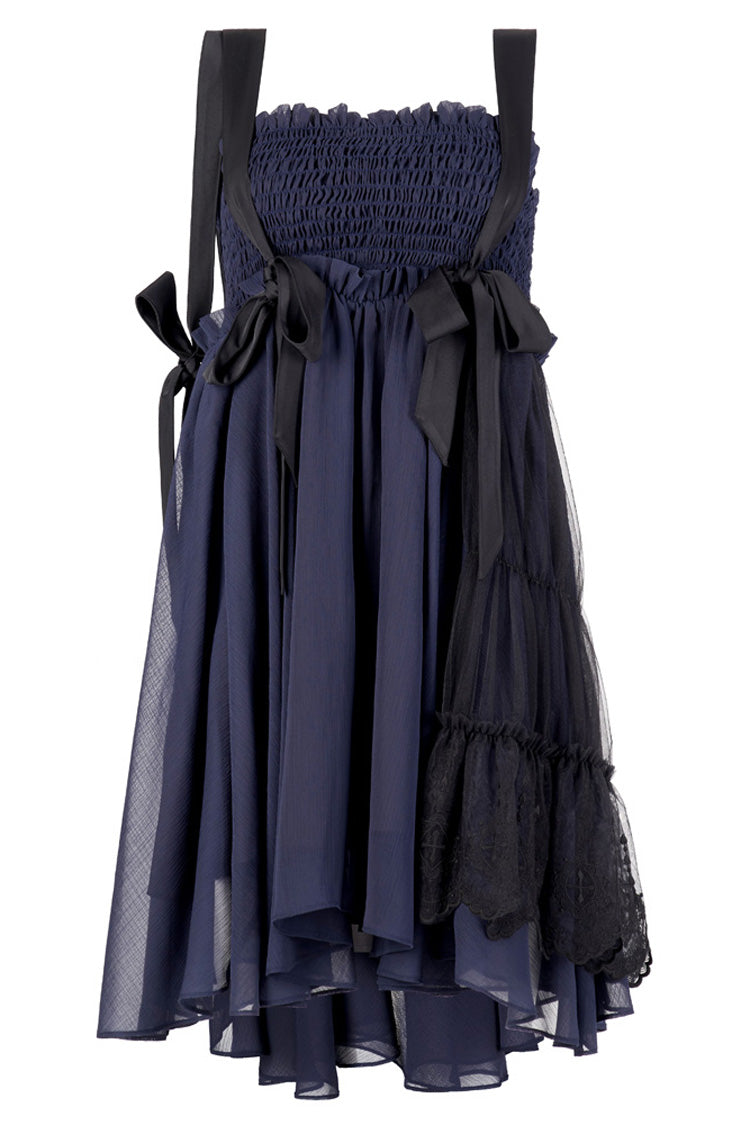 Blue Strap Big Bow Streamer Super Cool Stitching Lace Suspender Women's Gothic Dress - Product - 6