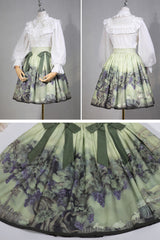 Green Grapes and Vines Print Bowknot Lolita Skirt - Product - 2