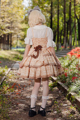 Apricot [Cloth Cat] Triple-Layered Print Ruffle Bowknot Sweet Lolita Dress - Product - 8