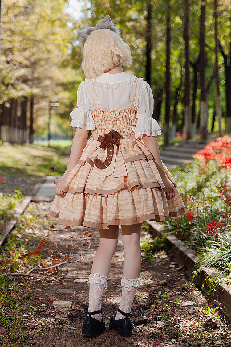Apricot [Cloth Cat] Triple-Layered Print Ruffle Bowknot Sweet Lolita Dress - Product - 8