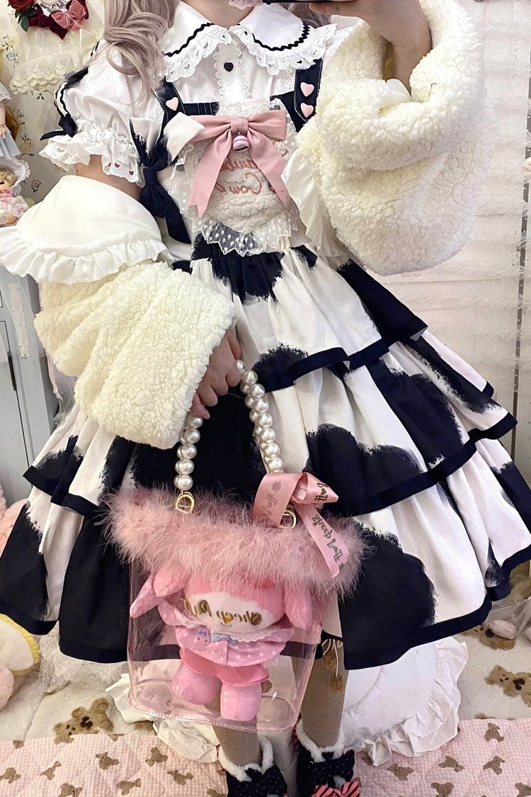 Black Sleeveless Triple-Layered Cow Print Ruffle Bowknot Sweet Lolita Jsk Dress - Product - 4