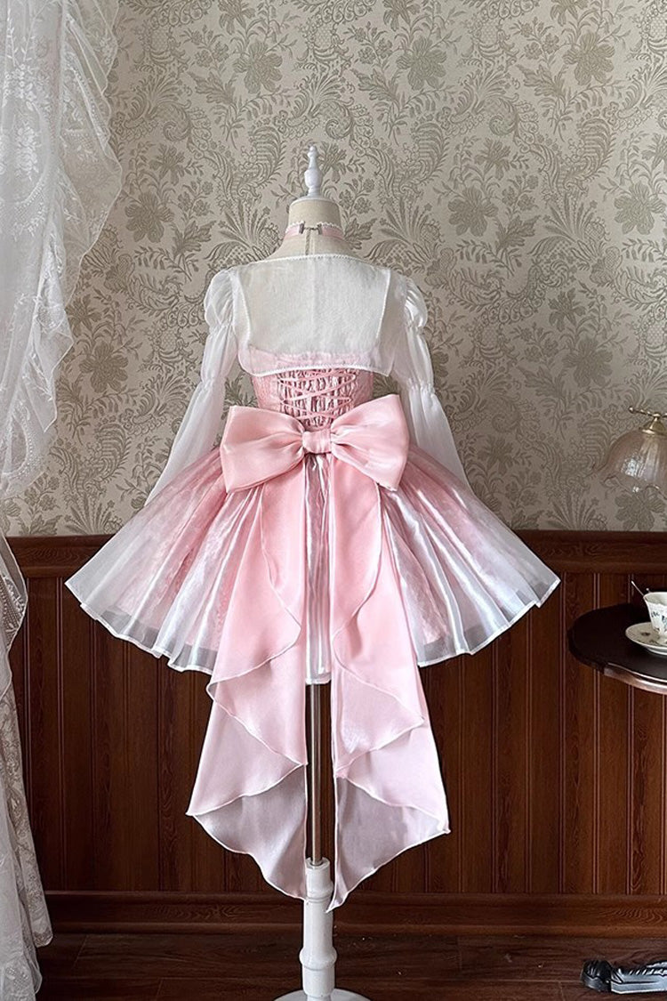 Pink Sleeveless Ruffle Bowknot Sweet Princess Fish Bone Bridesmaid Lolita Jsk Dress - Product - 5