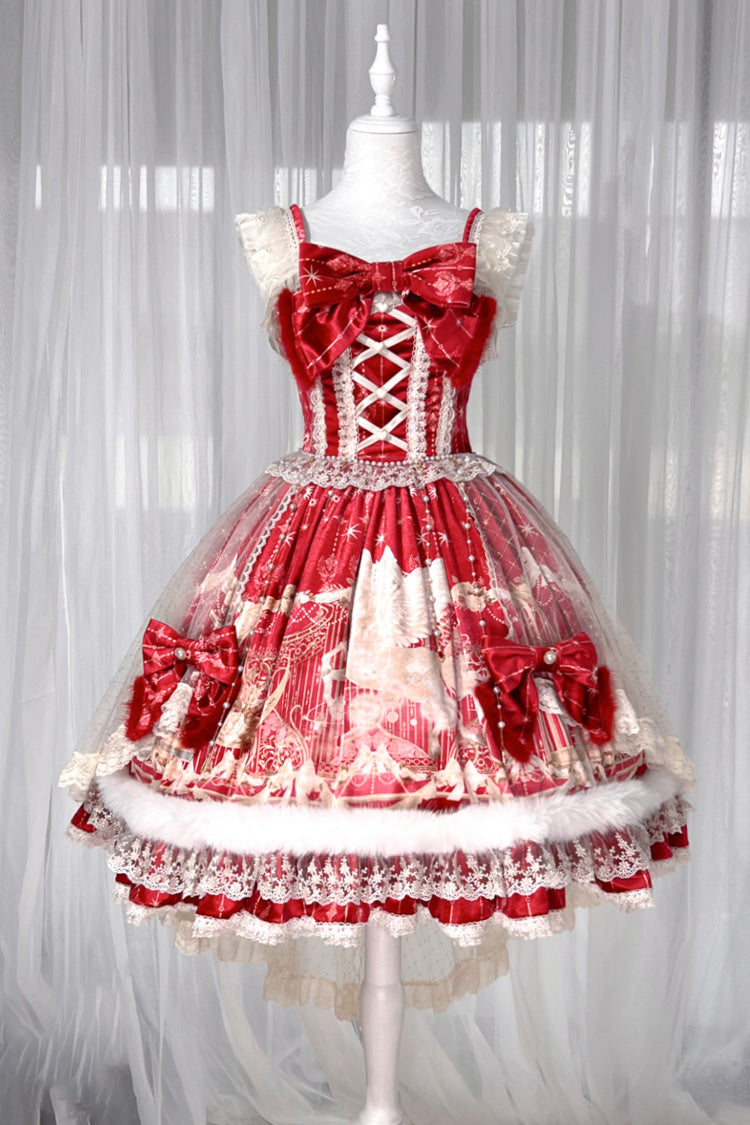 Red [Happy New Year] Printed Ruffled Bow Lace Classic Chinese Style Gorgeous Lolita Jsk Dress - Product - 9