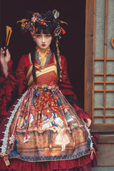 Multi-Color Nightmare Print Japanese Ruffle Bowknot Sweet Lolita Jsk Dress - Product - 2