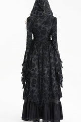 Black Long Trumpet Sleeves Multi-Layered Embroidery Lace Hooded Ripped Women's Gothic Jacket - Product - 5