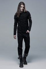 Black Cross Decoration Ripped Men's Steampunk Pants - Product - 4
