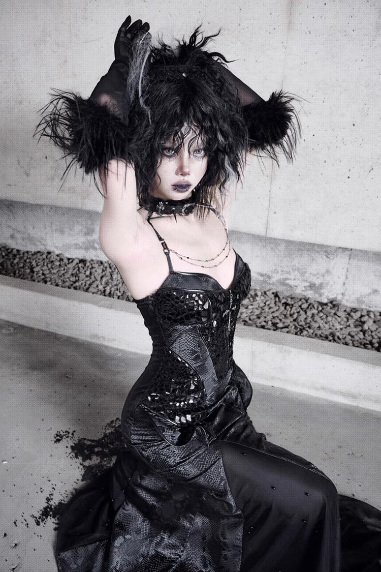 Black [Snake Eye Shadow] Sleeveless Print Stitching Slim Gothic Lolita Jsk Dress - Product - 9