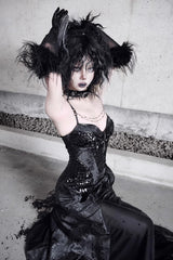 Black [Snake Eye Shadow] Sleeveless Print Stitching Slim Gothic Lolita Jsk Dress - Product - 9