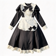 Black Cream Ruffled Maid Style Dress Vintage Lolita Long Sleeve Outfit