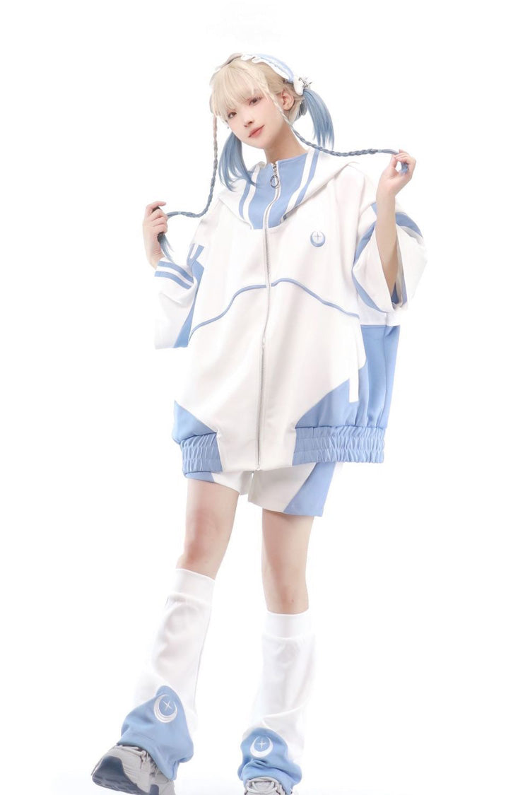 Blue/White [Star Waves] Half Sleeves Jirai Kei Coat - Blue/White - 1