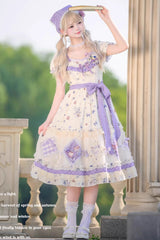 Purple/Ivory Blueberry Pie Print Short Sleeves Ruffle Bowknot Sweet Lolita Dress - Product - 3