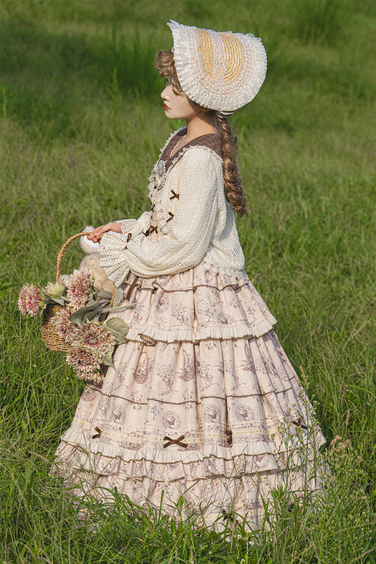 Multi-Color Evening Time Multi-Layered Print Ruffle Bowknot Lace-Up Sweet Elegant Lolita Dress - Product - 8