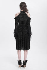 Black Off Shoulder Drawstring Jacquard Embroidery Women's Gothic Party Dress - Product - 11