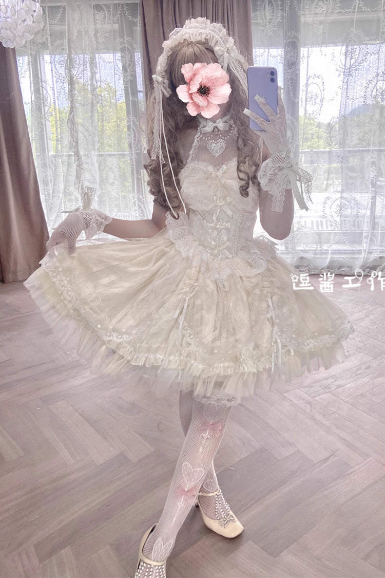 Ivory Ballet Dream Halterneck Ruffle Bowknot Lace Mesh Sweet Lolita Dress - Product - 5