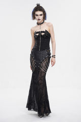 Black Mesh Splice Chain Fishtail Women's Gothic Skirt - Product - 5