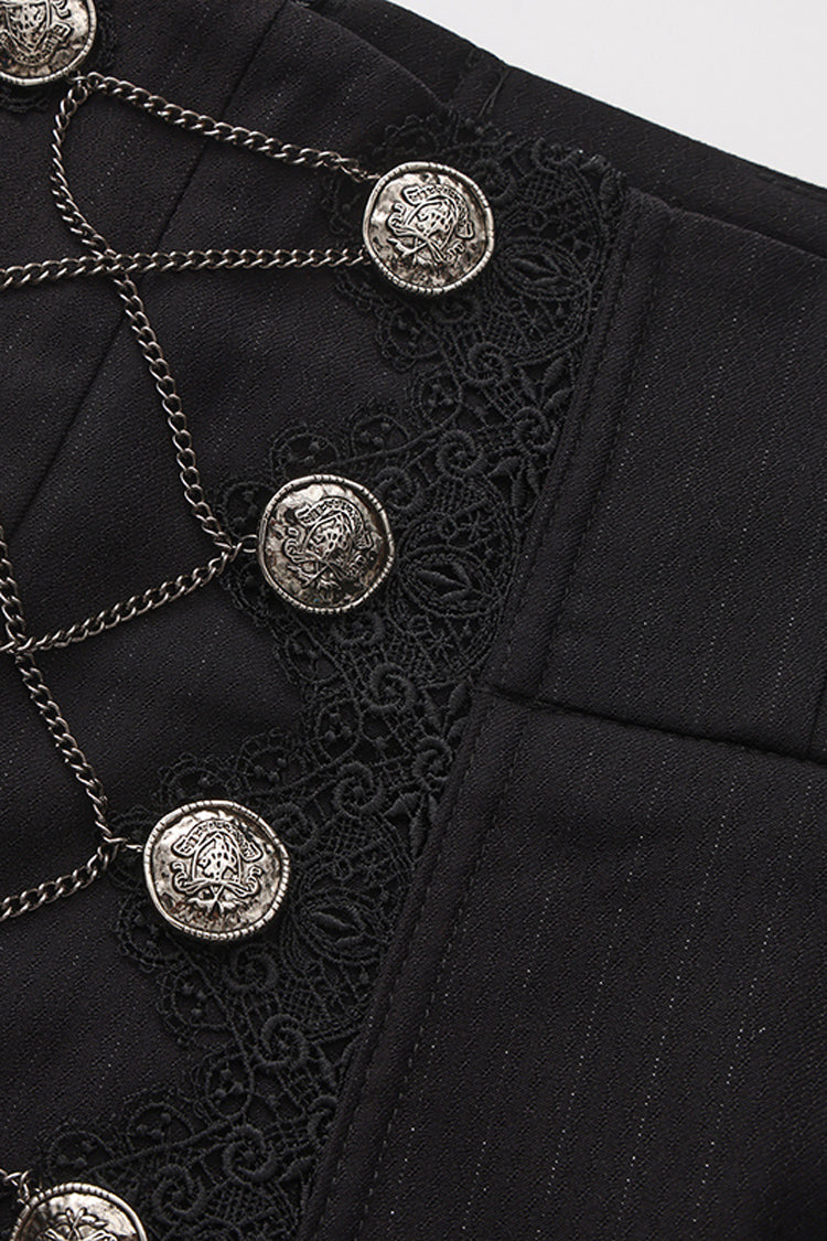 Black Double-breasted Chain Cross Embroidery Ouji Vintage Elegant Prince Gorgeous Lolita Pants - Product - 6