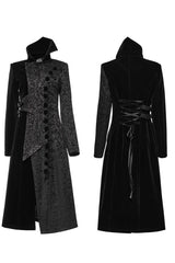 Black Stand Collar Jacquard Print Stitching Womens Gothic Coat - Product - 5