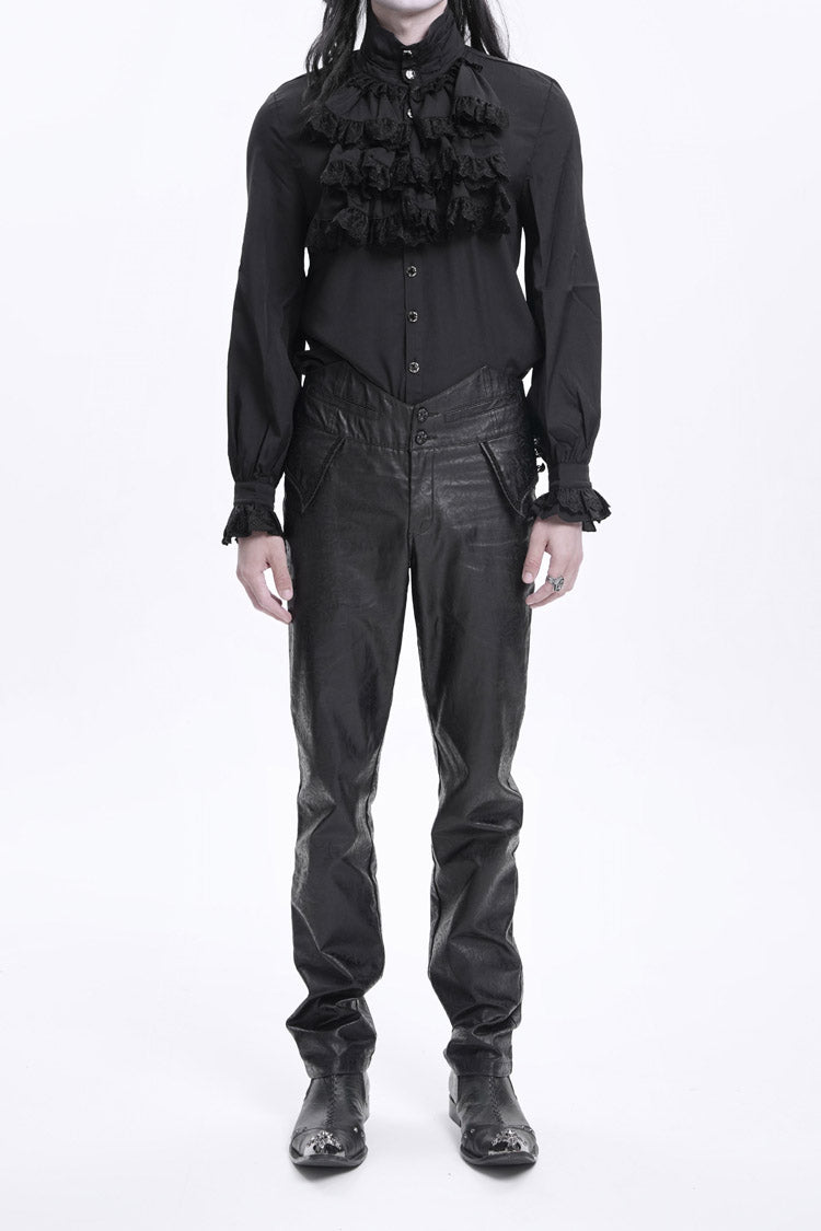 Black High Waisted Faux Leather  Men's Gothic Pants - Product - 2