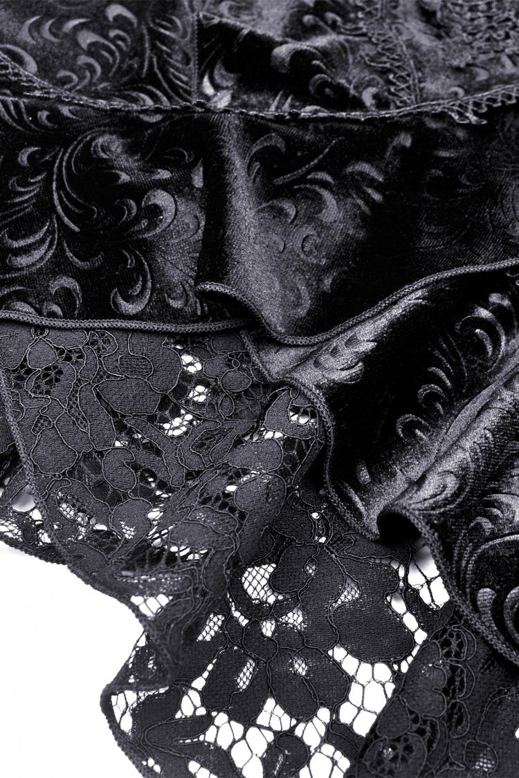Black Jacquard Lace Lace-Up Women's Gothic Dovetail Wrap Skirt - Product - 16