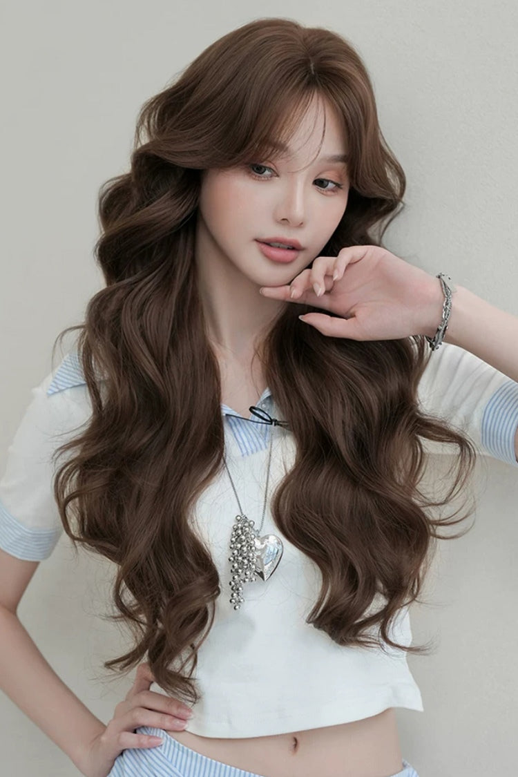 Chestnut Brown Center-Parted Big Wave Long Curly Daily Sweet Lolita Wig - Product - 2