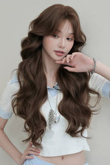 Chestnut Brown Center-Parted Big Wave Long Curly Daily Sweet Lolita Wig - Product - 2