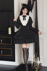 Black [Miss Weir] Stand Collar Long Sleeves Double-Layered Ruffle Gothic Lolita Dress - Product - 8