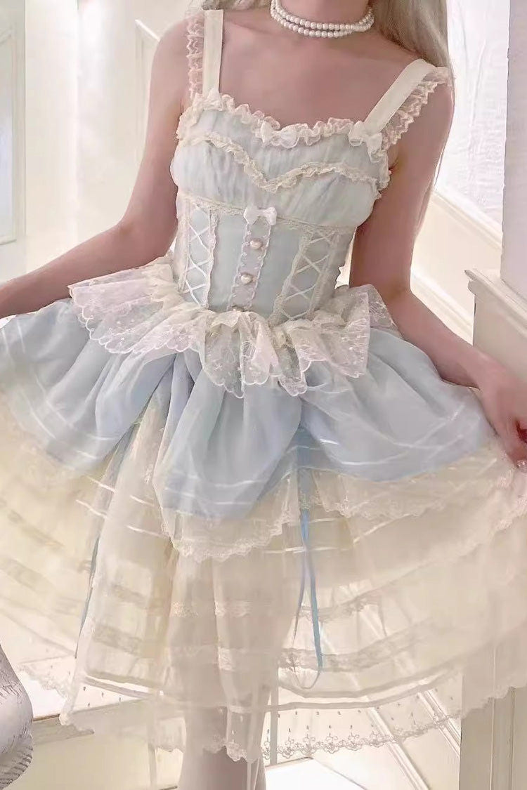Blue [Lemon Sea Salt] Ruffle Lace Sweet Princess Lolita Jsk Dress - Product - 3