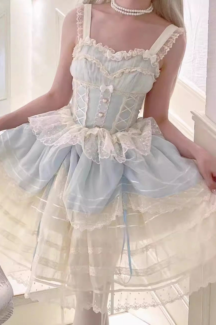 Blue [Lemon Sea Salt] Ruffle Lace Sweet Princess Lolita Jsk Dress - Product - 3